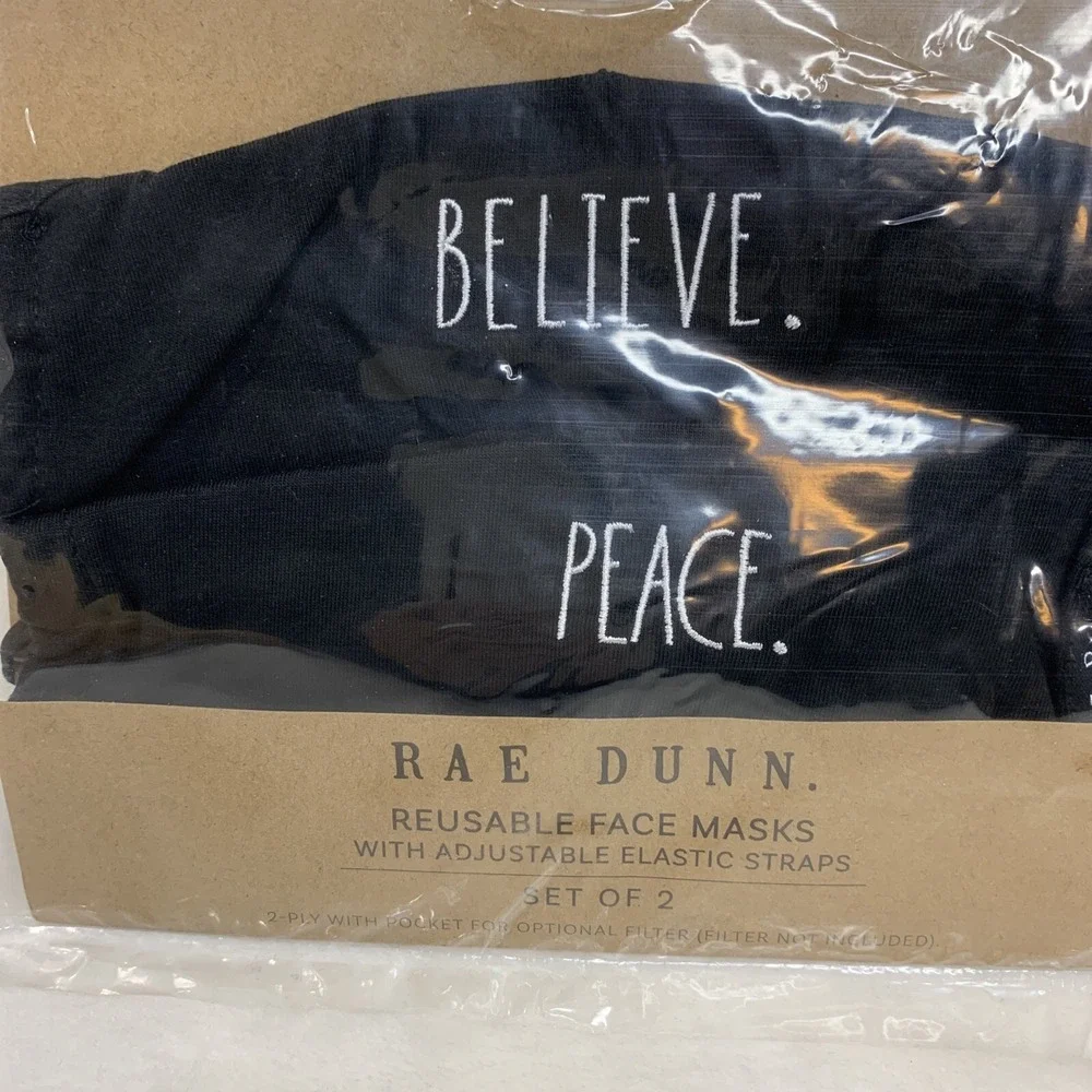 Rae Dunn Face Masks Black SET‎ OF 2 Cotton Reusable NEW 